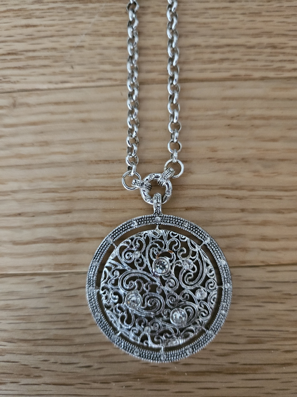 Silver Filigree Round Pendant Necklace - Women Jewelry